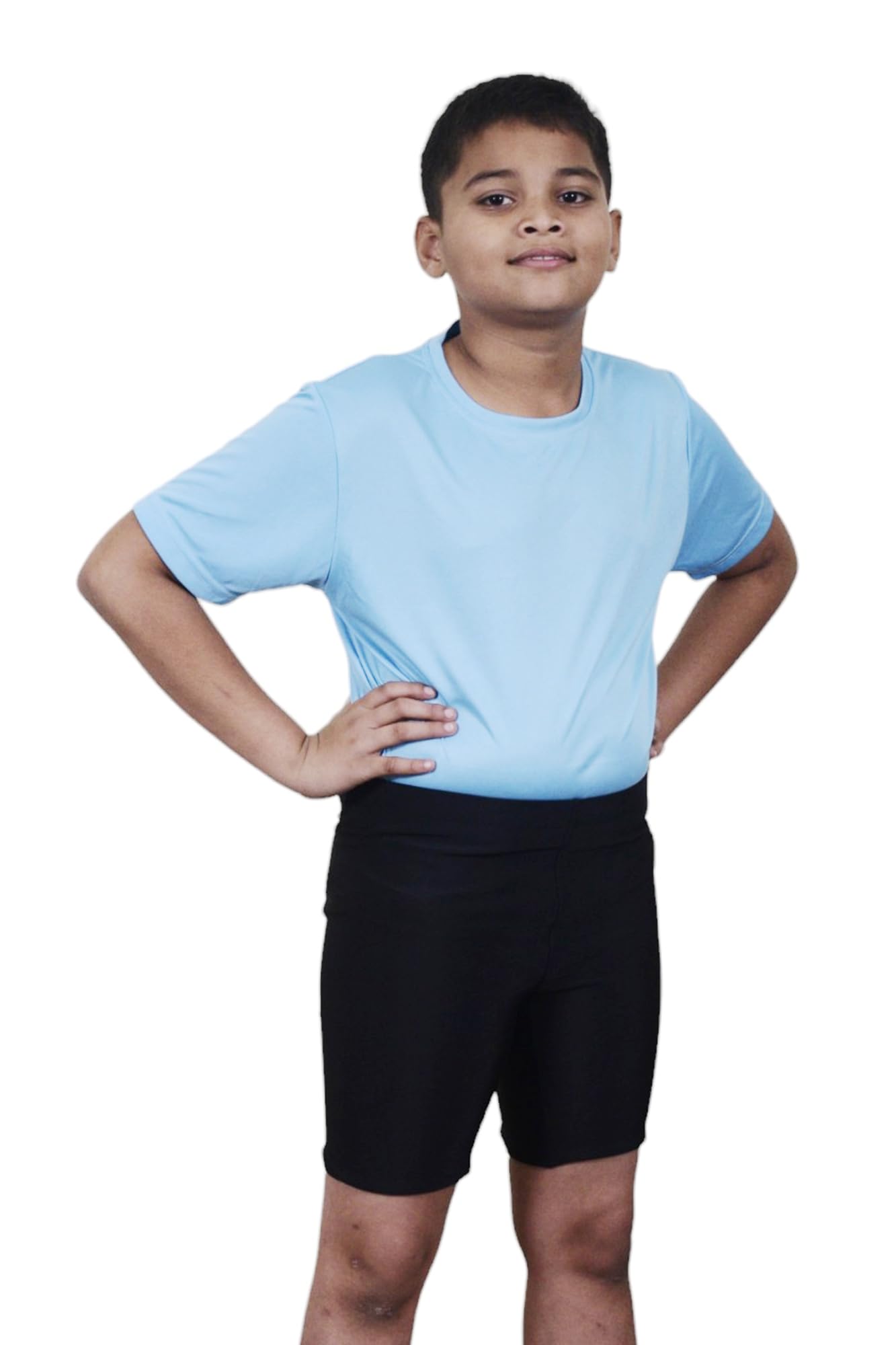 Aqua Holic Spandex Boy's Regular Fit Tights With Half Sleeves Tshirt | Adjustable, Quick Drying Set for Swimming, WaterParks, Surfing & Other Sports - Black & Blue - 12-13 Years 1
