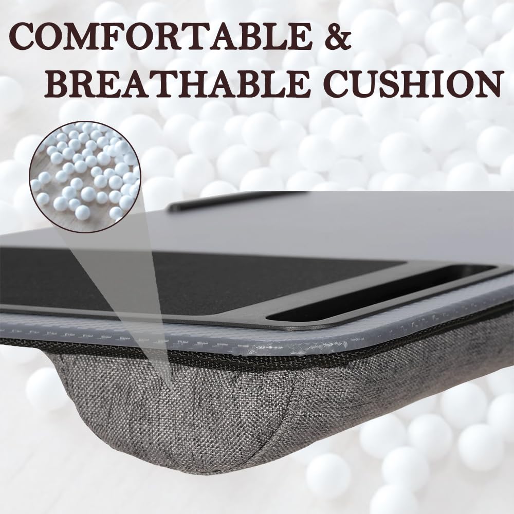 YUELAKE Scrivania Portatile Da Grembo Con Cuscino, Per Laptop Fino A 43,2 Cm, Con Spazio Per Mouse, Leggera, Per Divano E Letto, Nero, Taglia L - 3