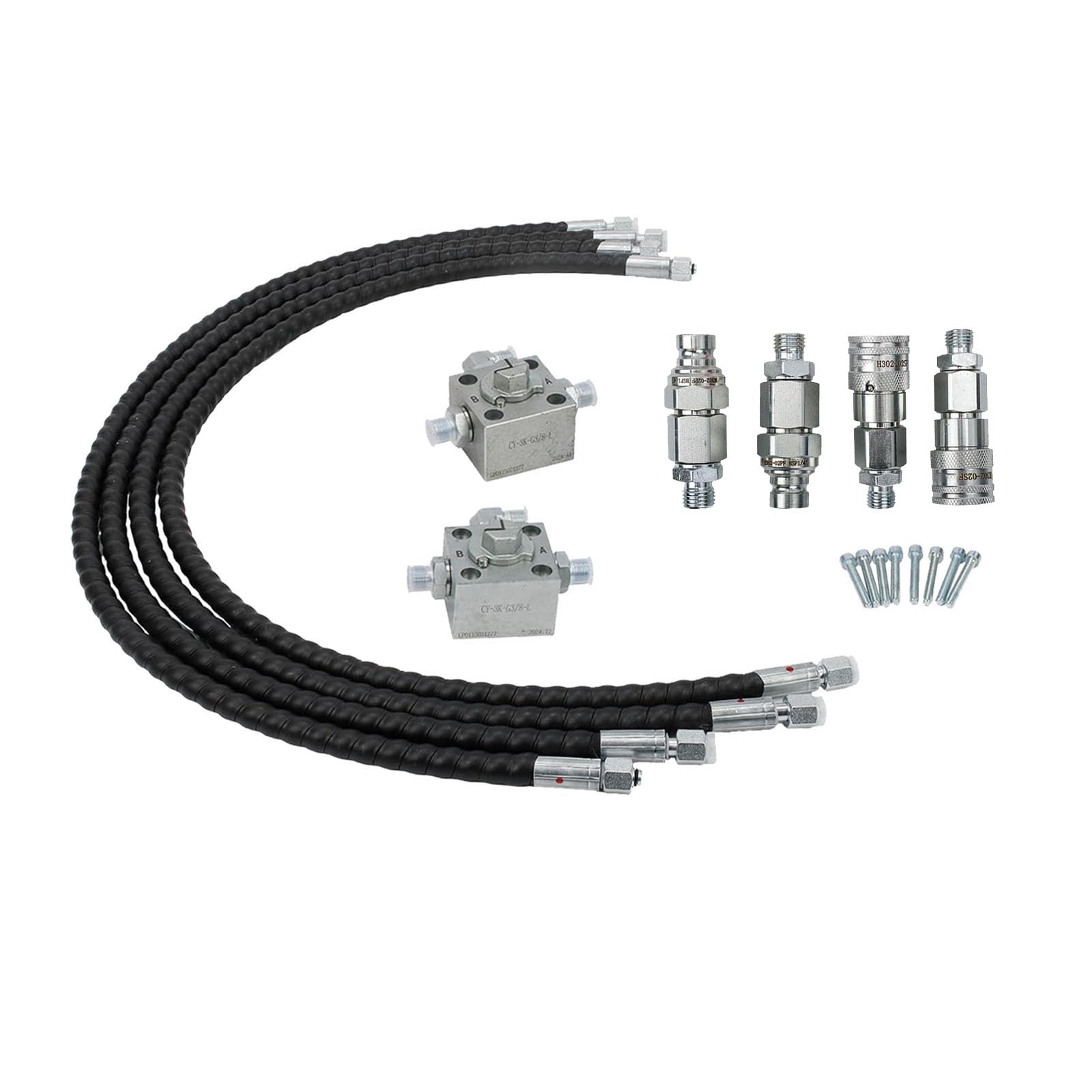 3-Wege-Diverter-Ventil-Kit für 1-2 Tonnen Chinesische Bagger, Hydrauliksystem Legierter Stahl mit Schnellverbindungsschläuchen, Hydraulische Diverter-Ventile