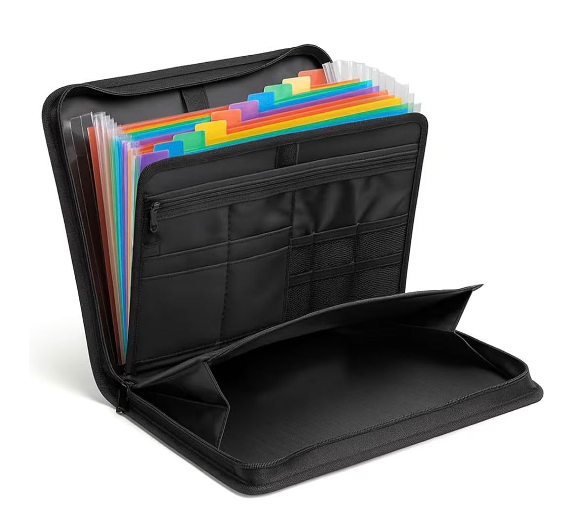 Cartella Portadocumenti in Eco Pelle Nera Porta Documenti A4 12 Slot Carte Organizer Ufficio Viaggio 36x26x5 cm