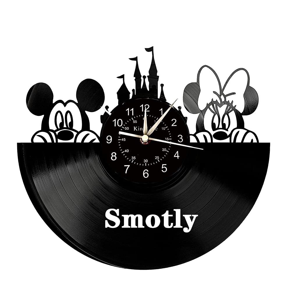 Smotly Black Vinyl Wall Clock, Mickey Mouse Theme Design Big Wall Clock, Children's Cartoon Record Wall Clock Gift. (Gift Hook)