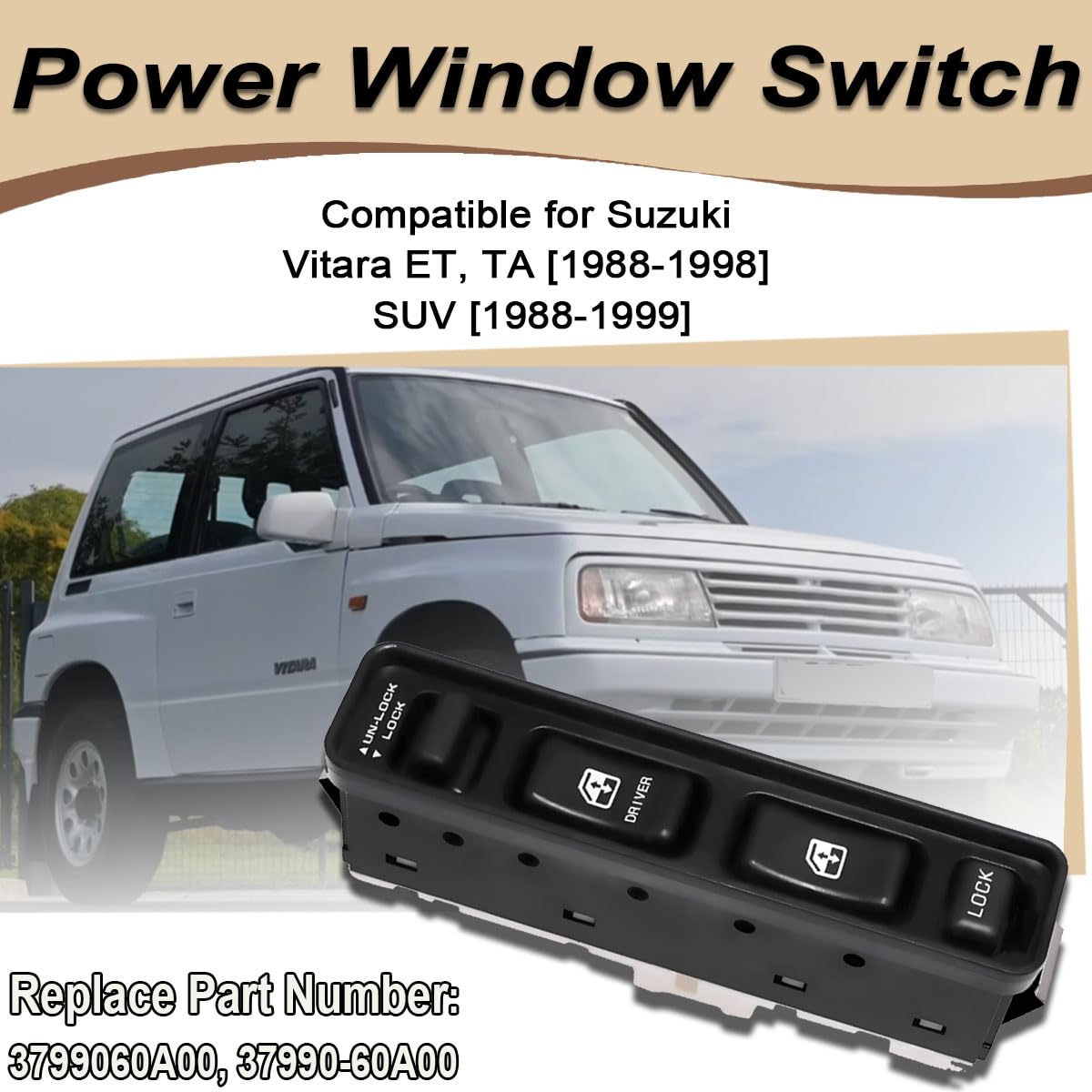 ZAMDOE 3799060A00 Interruptor del elevalunas eléctrico para Suzuki Vitara ET, TA [1988-1998] Interruptor de control de la ventana principal de energía eléctrica de botón