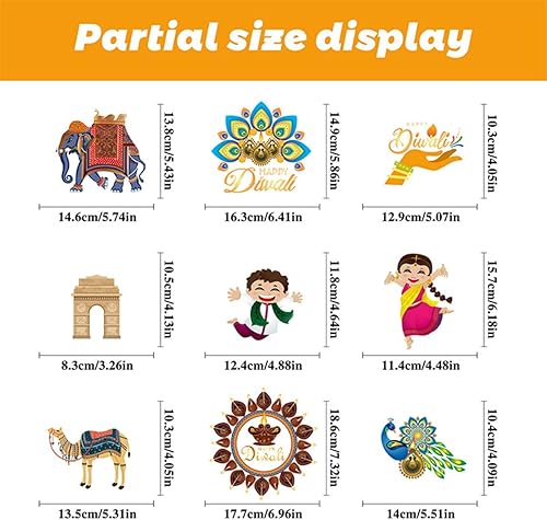 Miniatura 7 de Diwali - Calcomanías para ventana, calcomanías estáticas de vidrio de océano para puerta corrediza, calcomanías de ventana de fiesta, calcomanías de