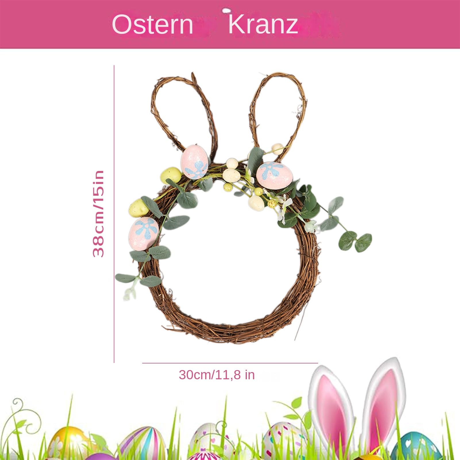 Dekoracja zewnętrzna | kształt zajączka z tworzywa sztucznego około 38 cm | do pomieszczeń mieszkalnych i wiosennych dekoracji ze sztucznymi zajączkami oraz jajkami, do domu, na ścianę, okno, święta i