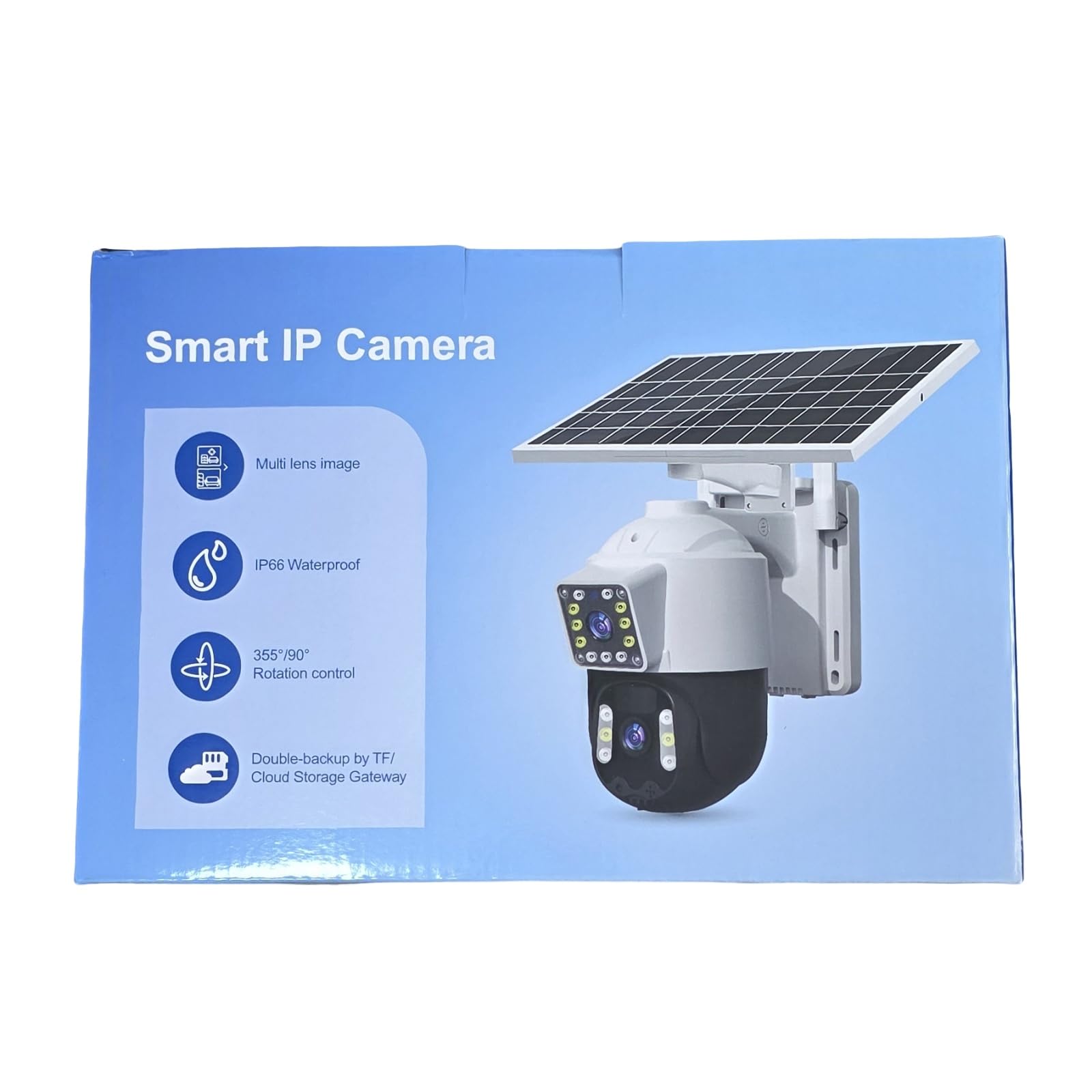 EMEBAY Telecamera Wi-Fi Esterno Senza Fili con Pannello Solare, Videocamera Sorveglianza Esterno Batteria, 6MP/2 Lenti/Rotazione a 360°/Rilevamento Umano/Visione Notturna a Colori/Audio bidirezionale