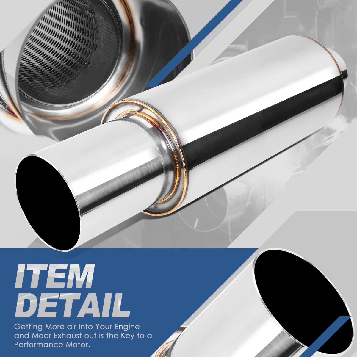 Auto Dynasty Universal 2.25 Inches Straight-Through Muffler with Double Walled Round Tip, Stainless Steel