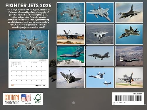 Vista 2 de Fighter Jet Calendario 2026 Aviation Jets Calendario mensual de pared de 12 meses Fabricado en Estados Unidos