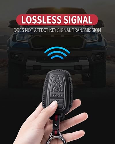 Miniatura 4 de Funda de cuero para llavero Ford compatible con Bronco Escape Mustang Explorer F150 F250 F350 King Ranch Fusion Edge Raptor 2017-2024 (negro), Negro