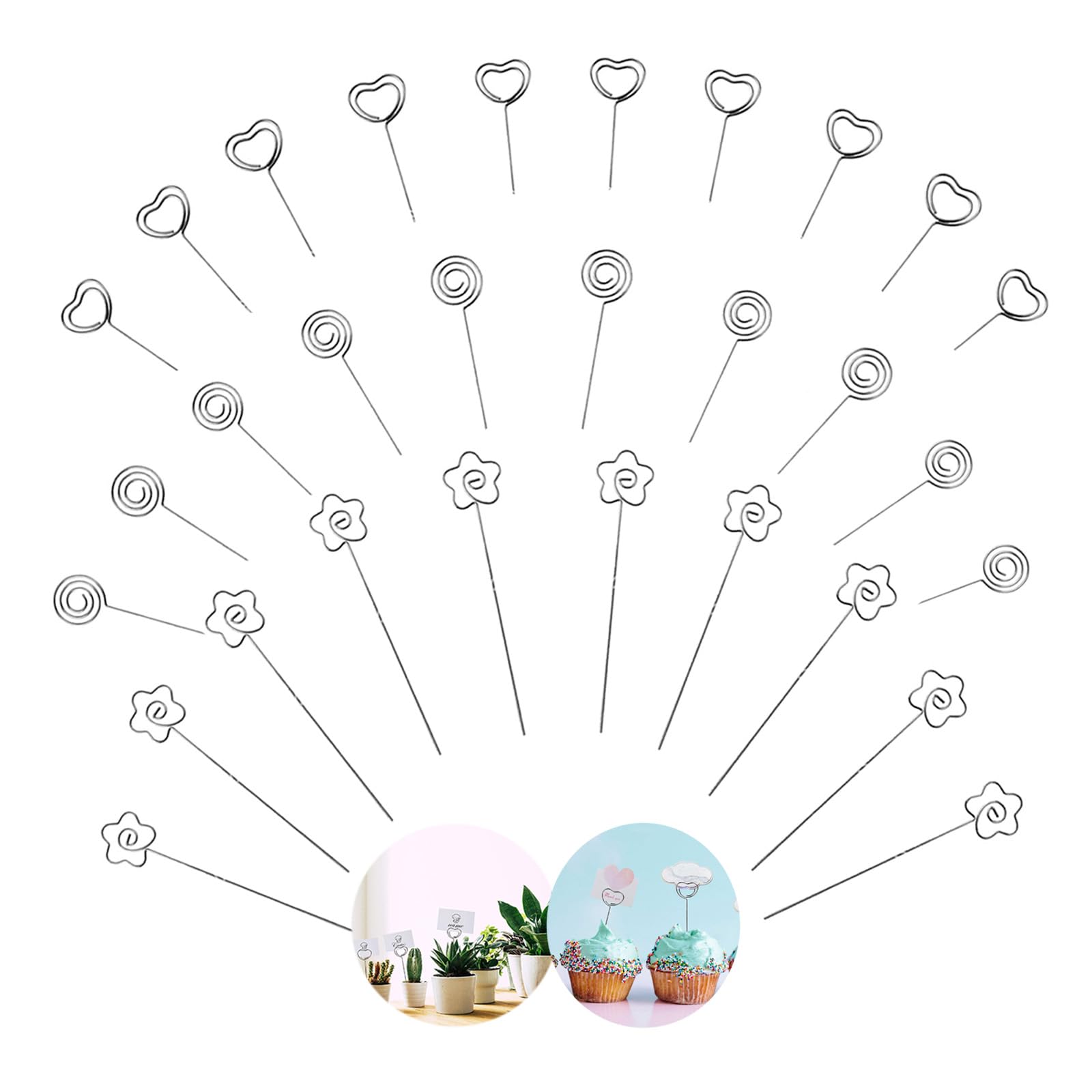 20 Porte-Photo Métal Sur Pied - Clips Mémo Forme Cœur, Étoile, Fleur - Déco Bureau/Mariage