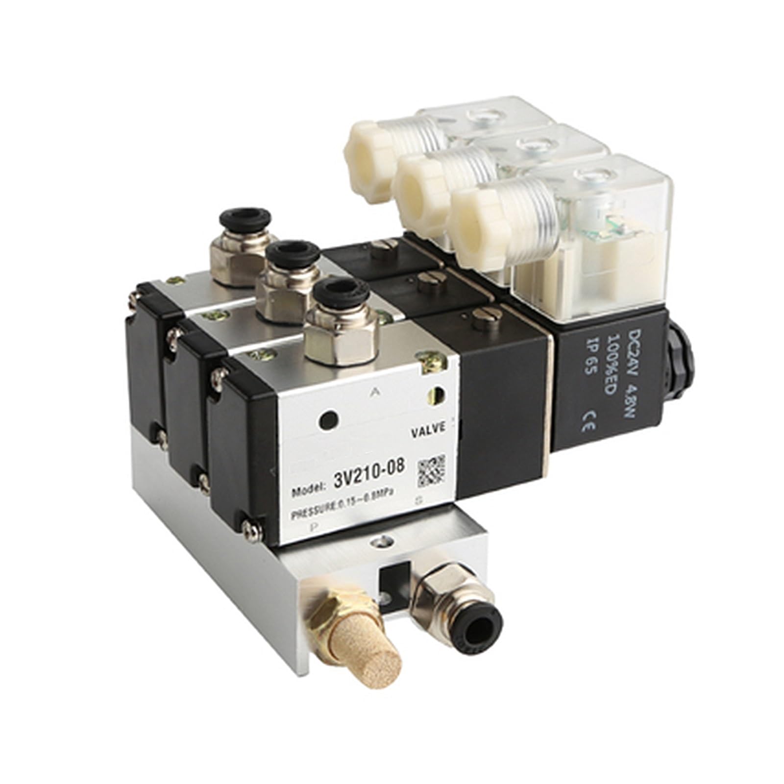 Bloque de electroválvula neumática 3V210-08, 220 V, 24 V, opción múltiple, con silenciador, Base de Montaje, colector, 2/3/4/5/6 Filas, 3 Puertos(2 Row 6mm Fitting,DC24V)
