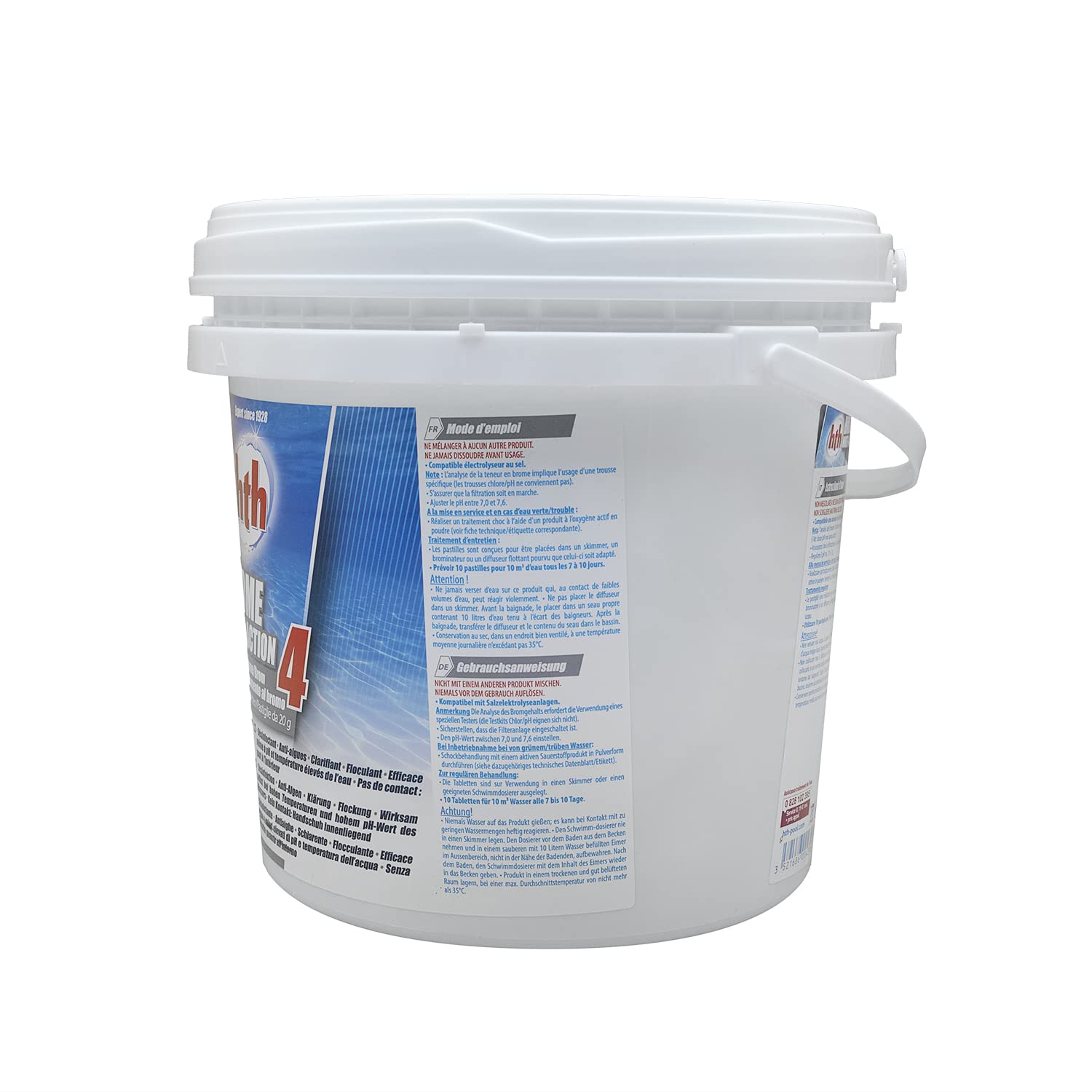 HTH Brome Action 4 Pastilles 20g - 5kg | Brome Lent Multiaction - Désinfection Régulière Multifonction - Dissolution Lente + 10 Tests HPS OFFERTS 6 en 1