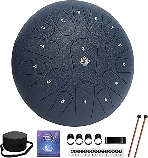Rain Drum for Outside Garden,Steel Tongue Drum 12 Inches 15 Notes Musical Instruments, Handpan Drum Percussion Instrument, with Soft Bag, Music Book, 2 Mallets, for Meditation or Yoga(Navy Blue)