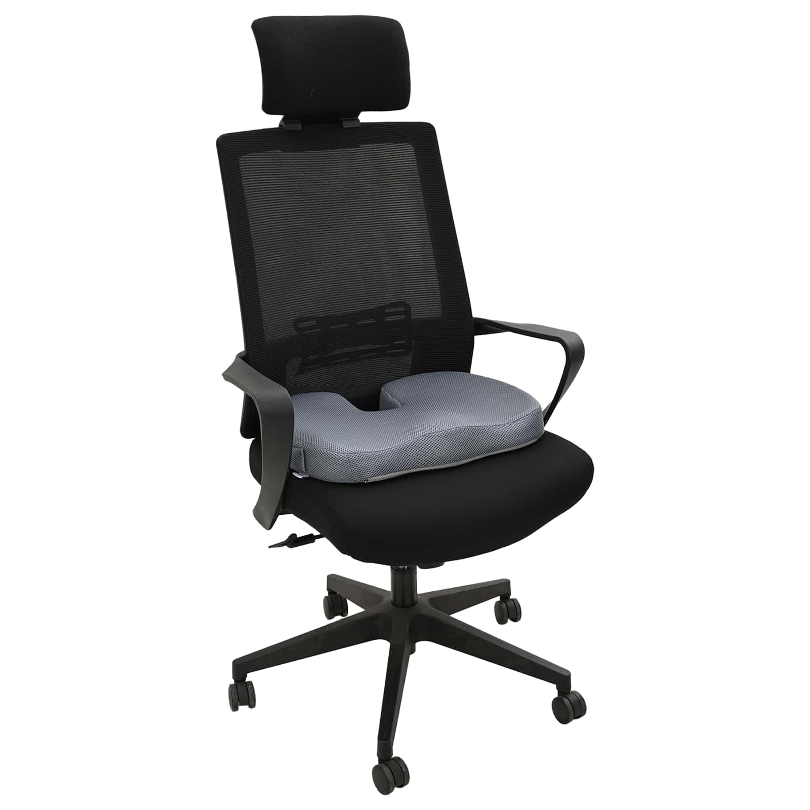 Cuscino per sedia in memory foam, grigio, 47 x 37 x 8 cm | Cuscino ergonomico per sedia per soggiorno e ufficio. Schiuma viscoelastica e rivestimento in rete lavabile.