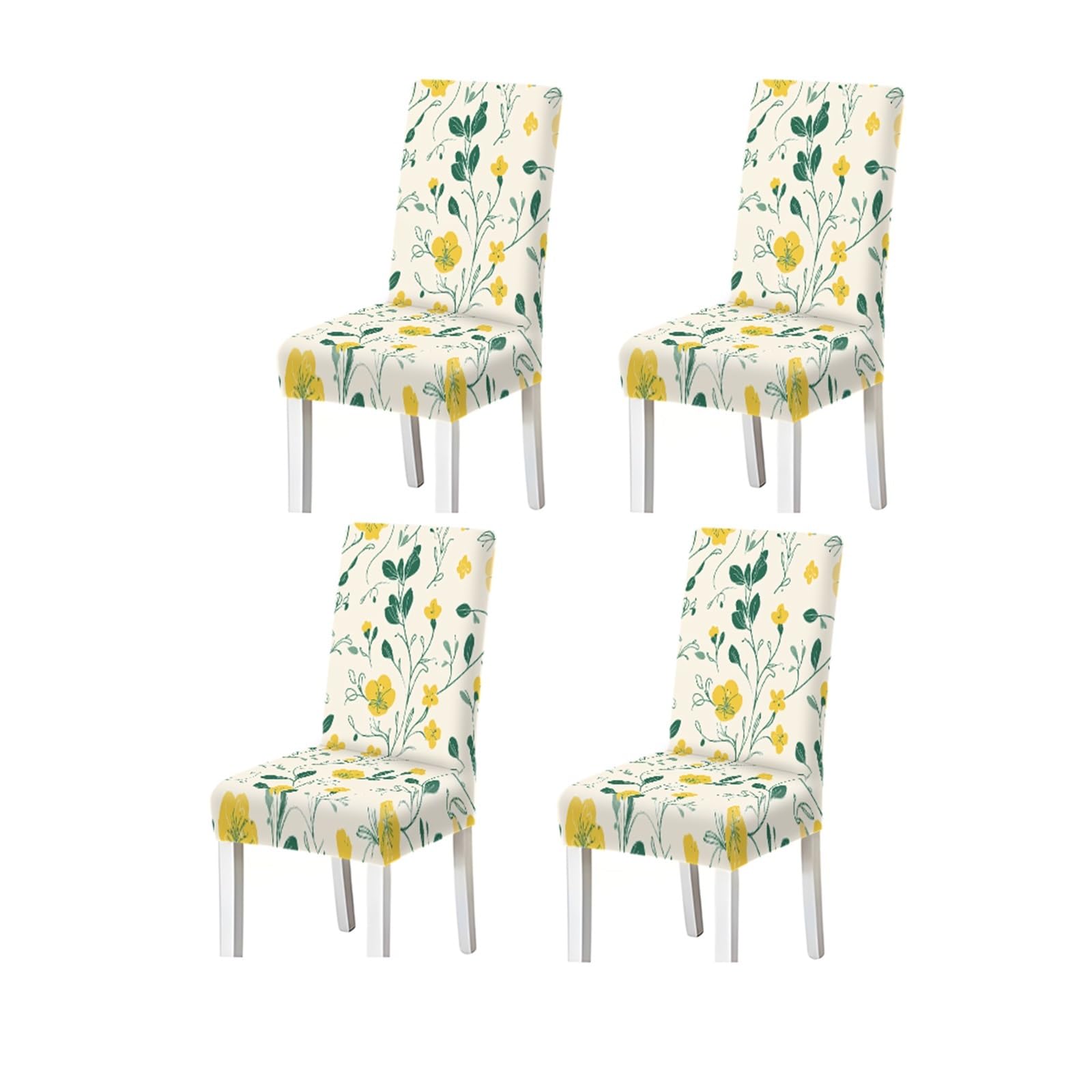 Bosuybn One Color Beige Background Yellow Green Floral Pattern Print Dining Chair Covers Set Of 2/4/6, Stretch Slipcovers For Kitchen Dining Room Furniture Protectors For Home Dining Room(4Pcschair Cover)