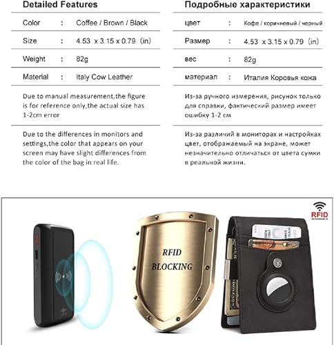 Miniatura 8 de Billeteras para hombre, billetera plegable RFID de cuero para hombre con 2 ventanas de identificación, billetera Apple AirTag para hombre, delgada