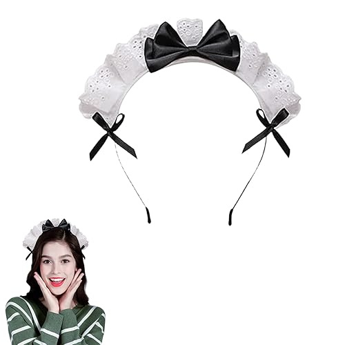 Maid Headband Bow Tie Ruffled Lace Hair Band