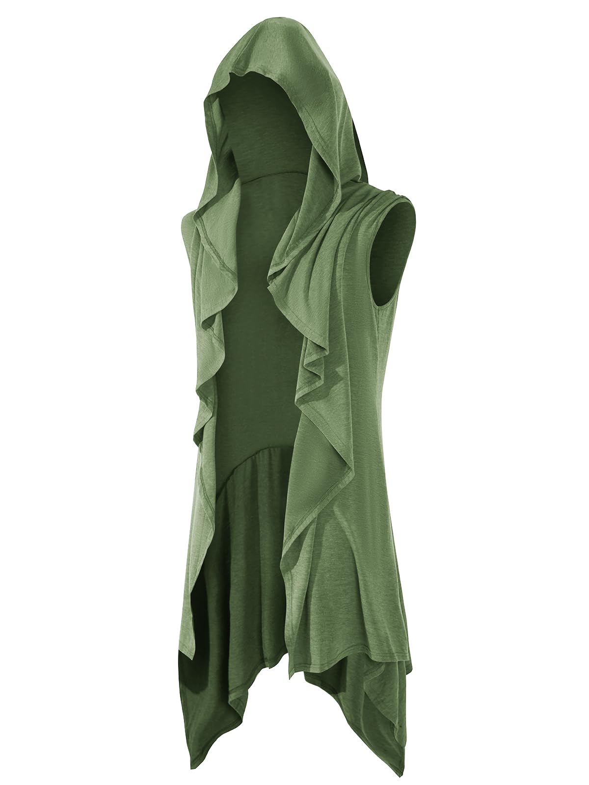 Runcati Mens Hooded Cardigan Sleeveless Ruffle Shawl Collar Open Front Knit Drape Robe