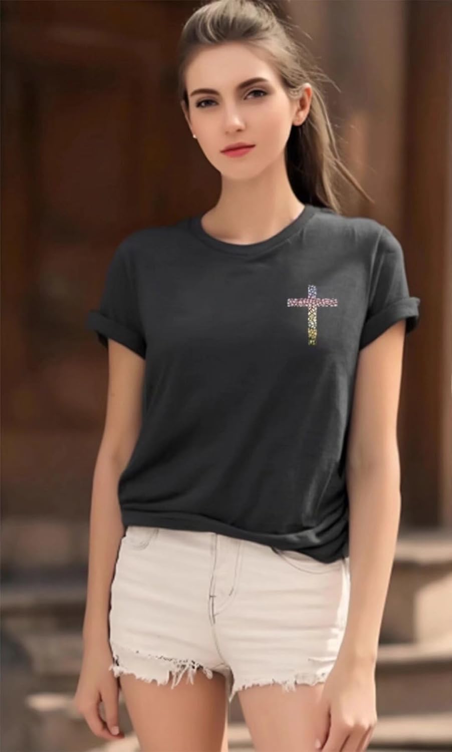 Women's Christian Bible Verse Graphic T Shirts Vintage Jesus Faith Pray Cross Print Tees Crewneck 2 Sided Tops - Image 3