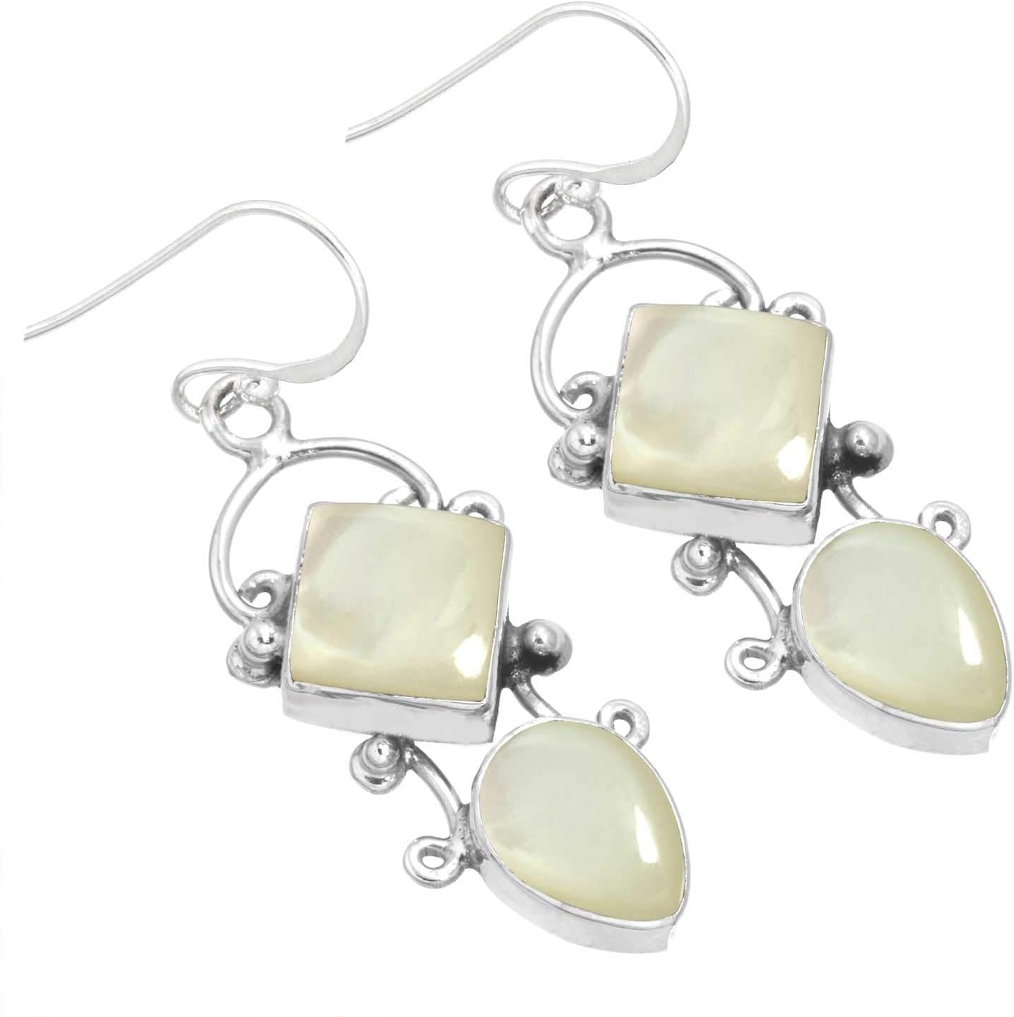 Onyx, Amber, Agate, Lapis Square Pear Handmade Drop Dangle Earring Genuine 925 Sterling Silver Boho Natural Gemstone Jewelry For Women