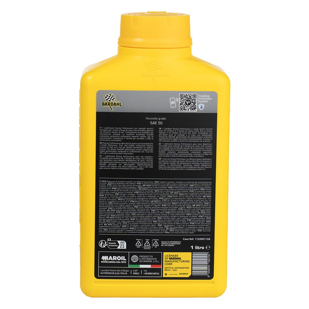 Bardahl - KXT OFF-ROAD SAE 50 - Olio per Moto da Cross e Enduro con Motori a 2 Tempi, Aumenta la Potenza del Motore 2T, con Proprietà Anti-Grippaggio, 1 L