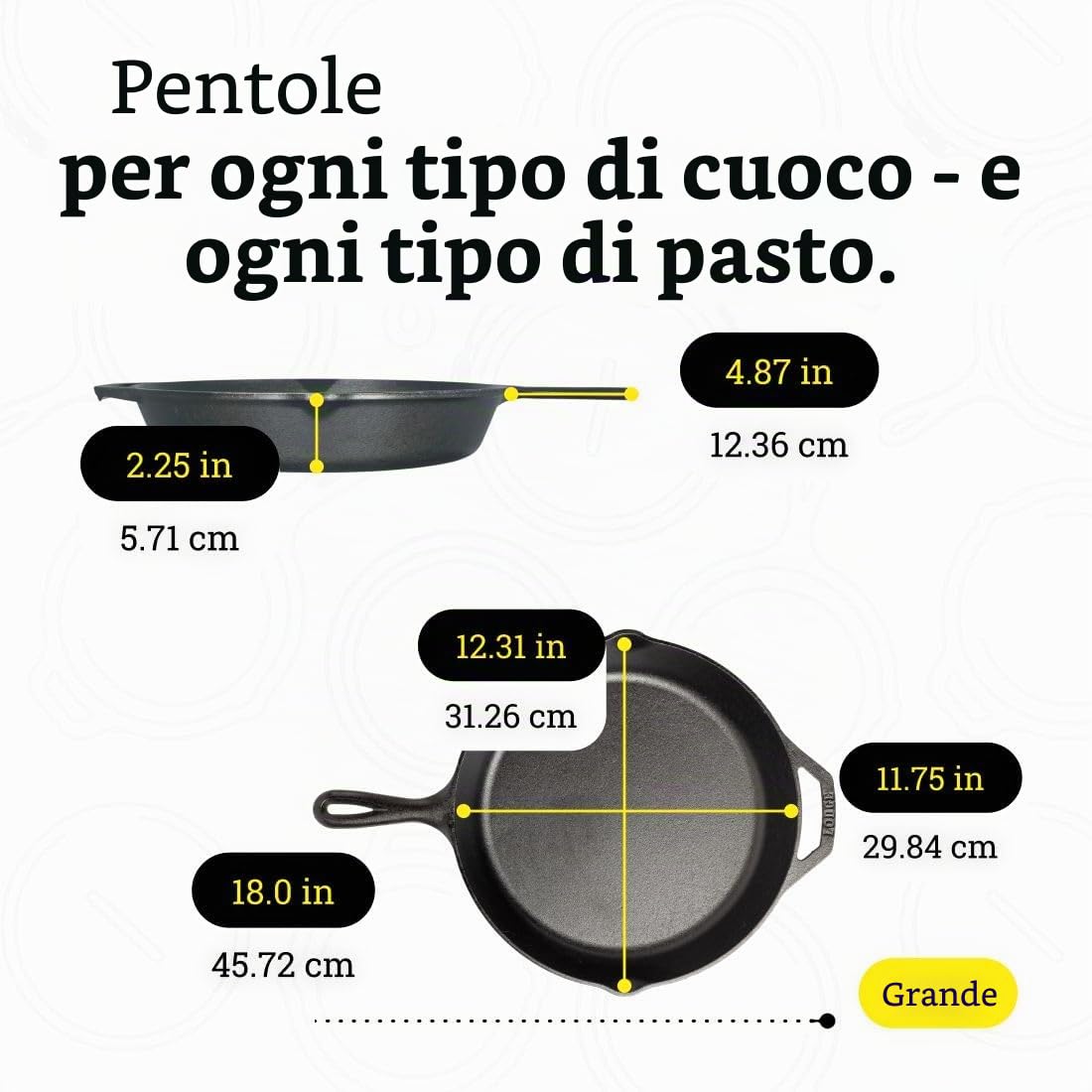 LODGE Set di padelle in ghisa pre-stagionate, 3 pezzi, include padelle da 20,3 cm, 25,7 cm e 30,5 cm