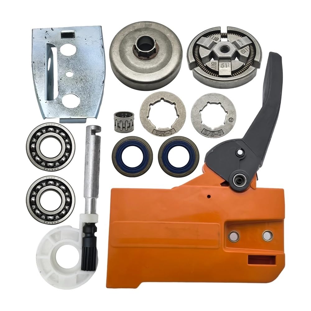 Kit de Bomba de Aceite con manija de Freno de Cadena, Cubierta Lateral de Tambor de Embrague for Motosierra Rancher Husqvar 50 51 55 con Placa de Barra de Sellos de Aceite de rodamiento