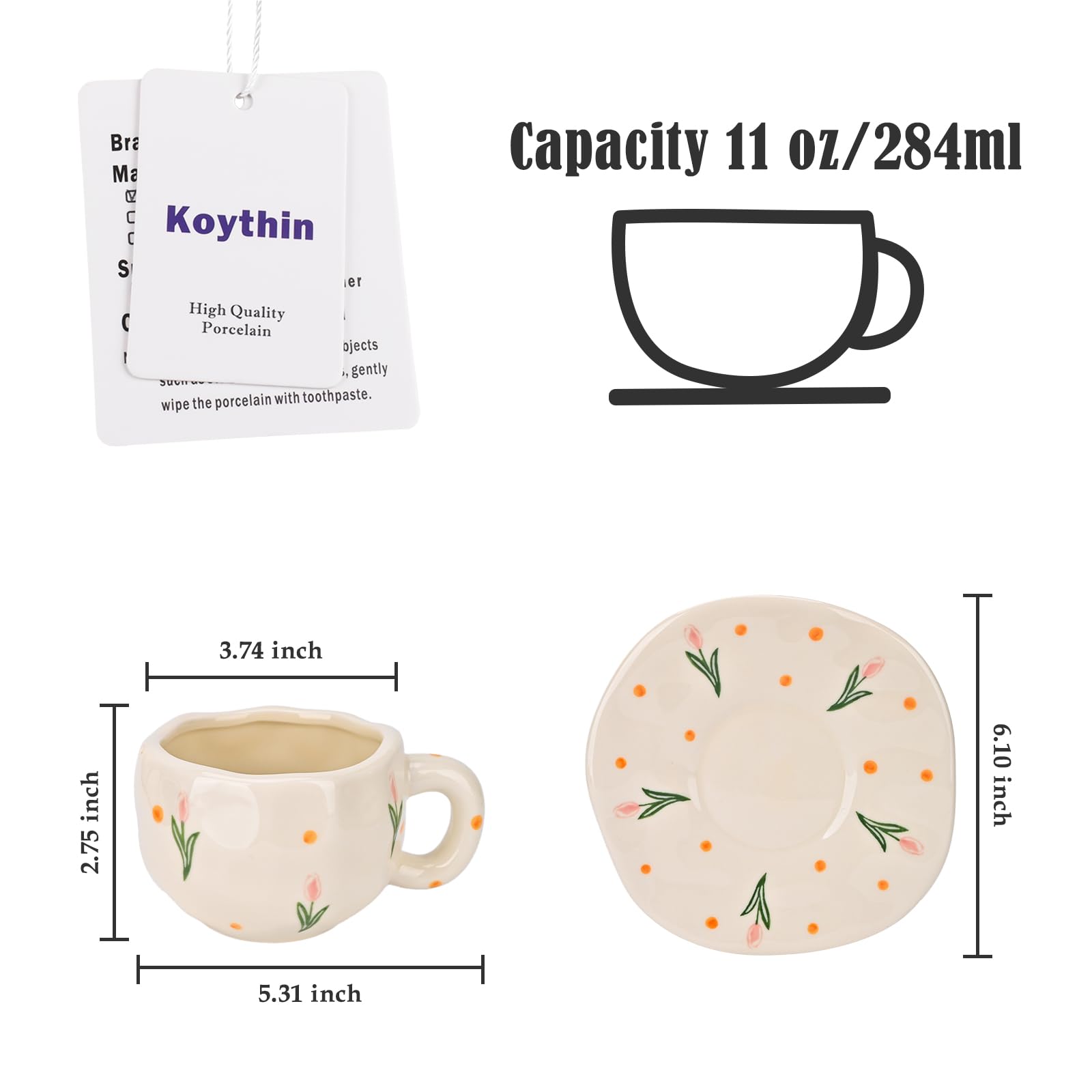 Koythin Ceramic Coffee Mug with Saucer Set - Image 2
