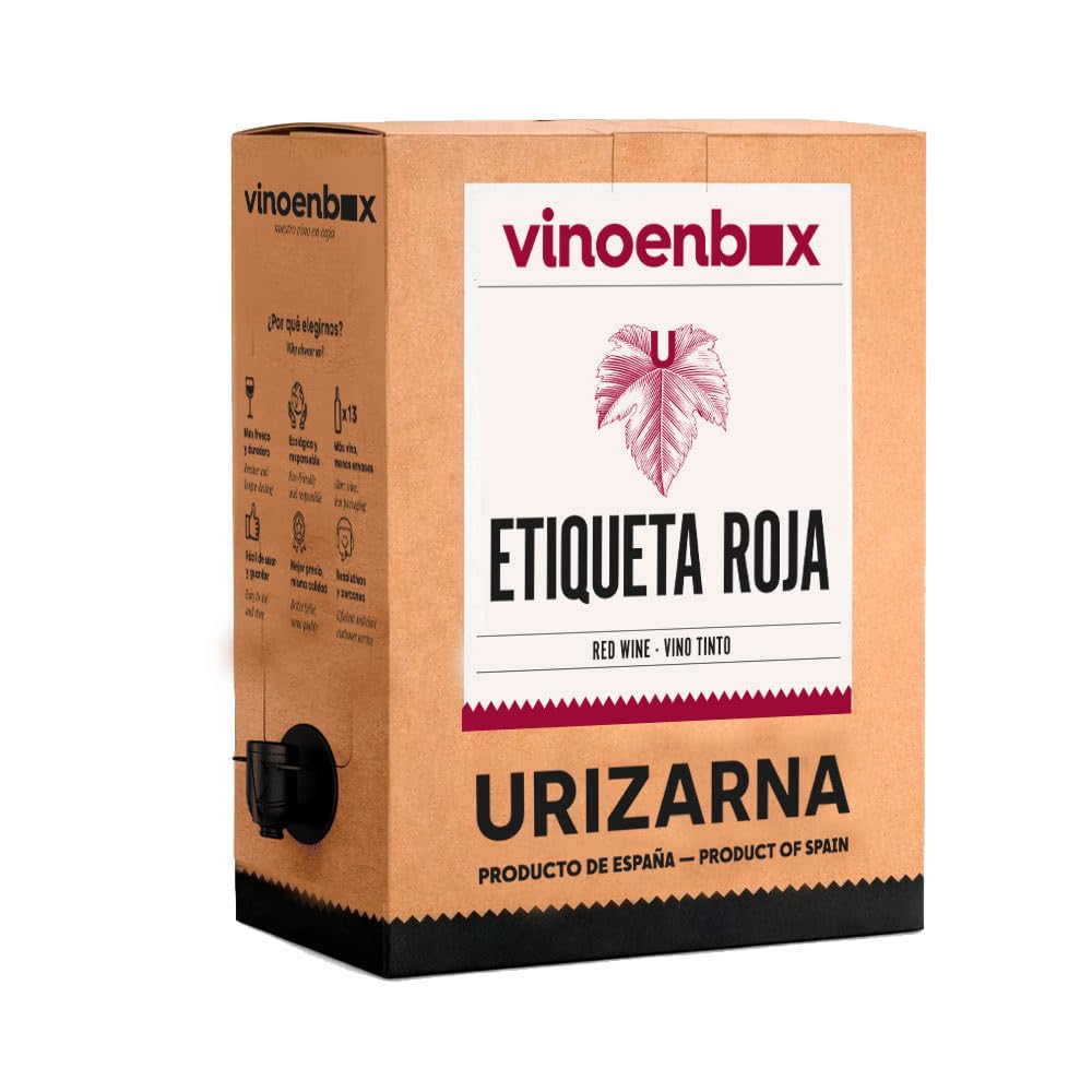Vinoenbox – Vino Tinto Etiqueta Roja Bag in Box 15 Litros | Tempranillo intenso, goloso y toque de madera | Grifo antigoteo | Equivale a 20 bot.
