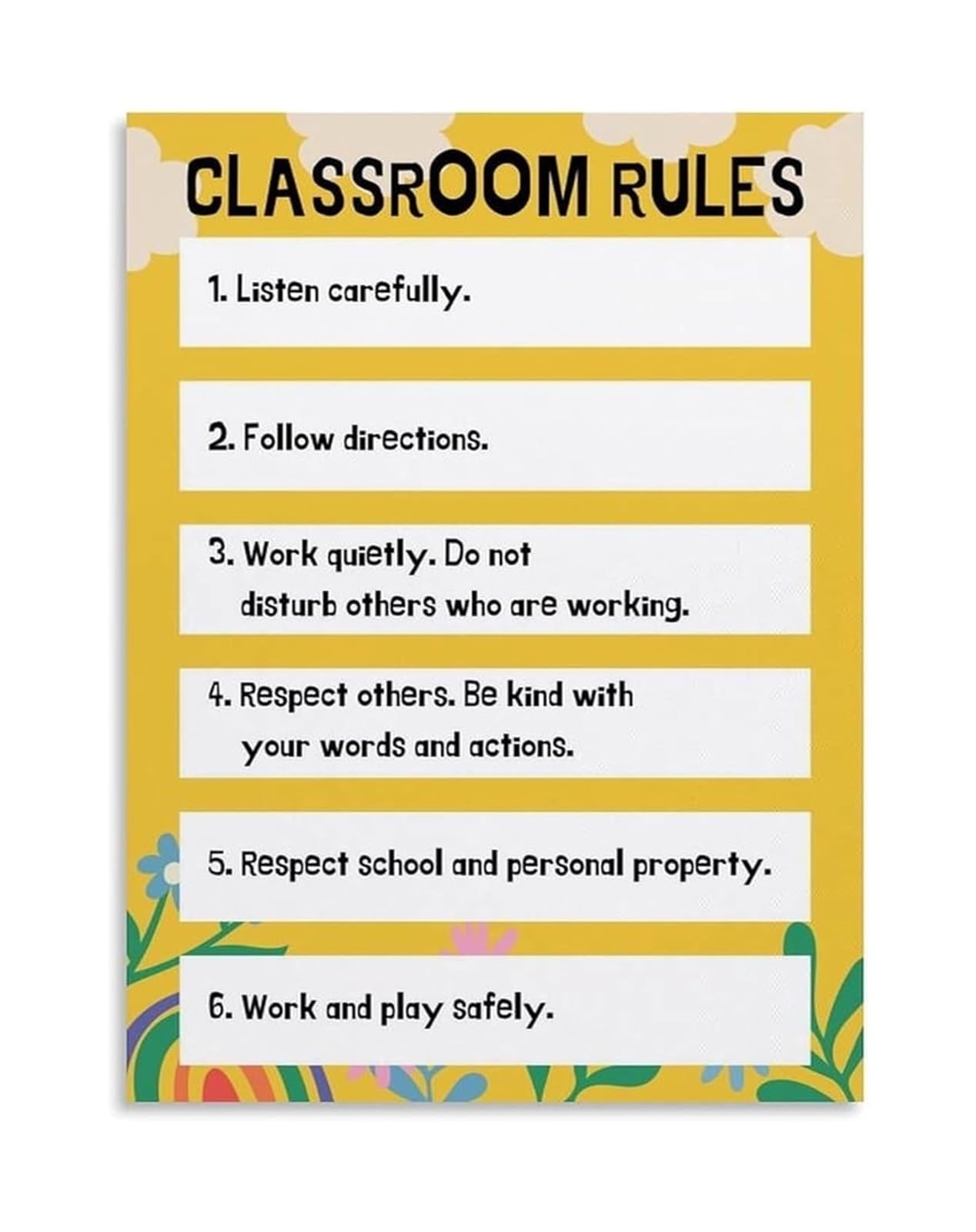 FNYUVNFAF Classroom Rules Poster Elementary School Wall Decor Expectations For Behavior Safe Learning Environment Canvas Print Unframed,08x12inch(20x30cm)