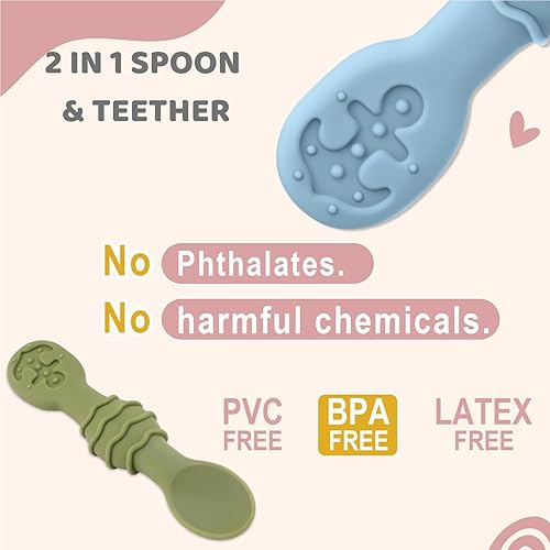 Miniatura 6 de Cucharas de silicona para bebé, utensilios para bebés y niños pequeños, auto alimentación, masticable, primera etapa de destete LED para bebés