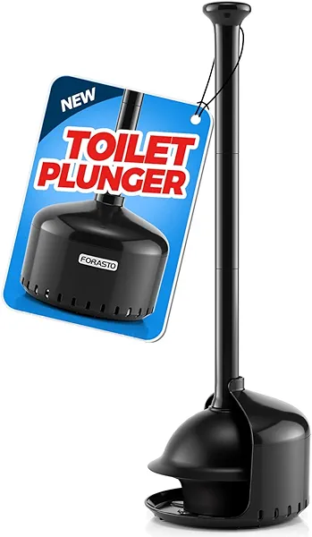FORASTO Toilet Plunger with Holder,Plungers for Bathroom with Holder,Plunger with Cover,Bathroom Decor，Bathroom Accessories，Toilet Bowl Cleaners,Black(19inch)
