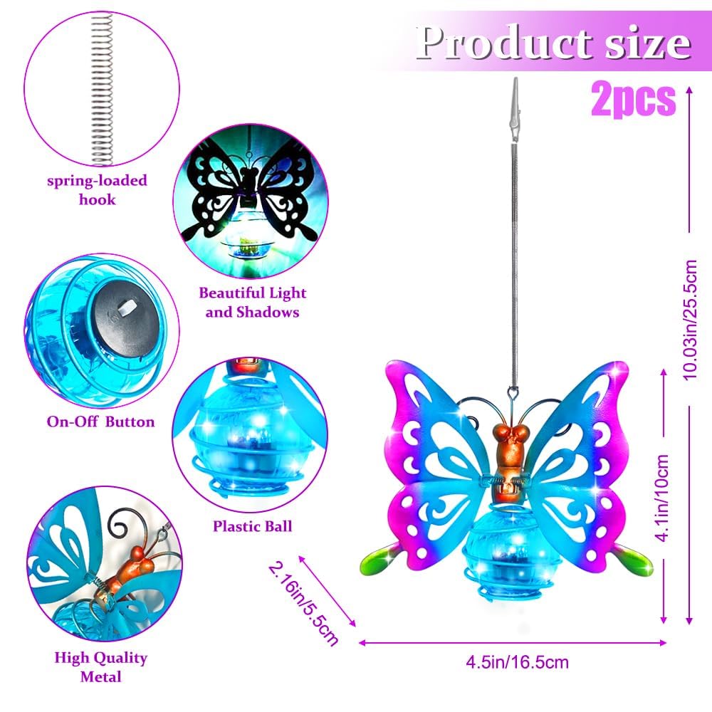 Papillon Décoratif Lampe Solaire,2 Pièces Lampe Solaire Exterieur Jardin Décoration, Décoration de Jardin en Forme de Papillon,Étanche,Suspendu,Jardin,Cour,Terrasse - 3