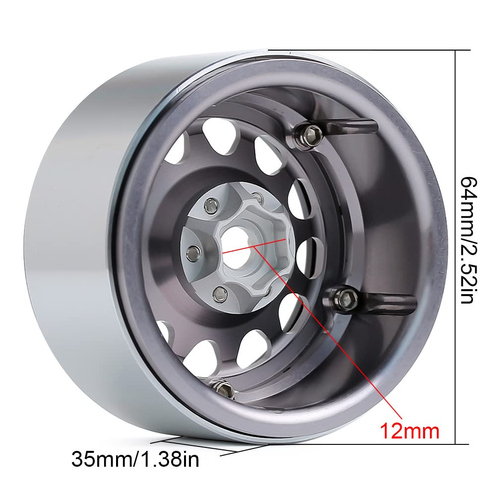 INJORA RC Rim 2.2inch Wheel Rim 4pcs Beadlock Wheel Hub for 1:10 RC Rock Crawler Axial SCX10 RR10 Wraith 90048 90018 TRX4 12mm Hex (Black and Grey)