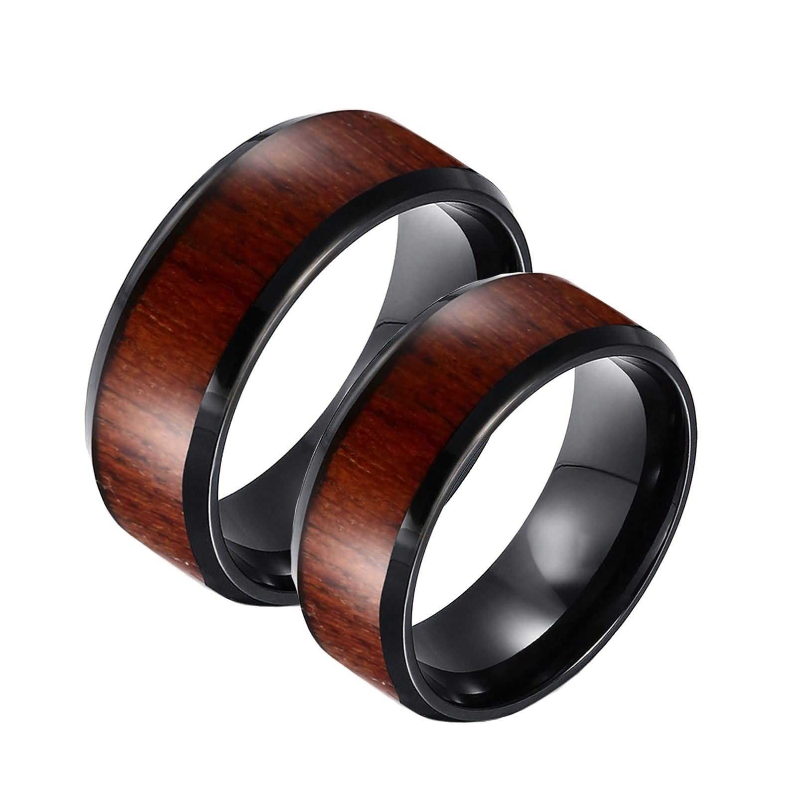 Anillo de Compromiso de Tungsteno,Anillo de Compromiso de Pareja 8MM Anillo Negro Marrón con Grano de Madera