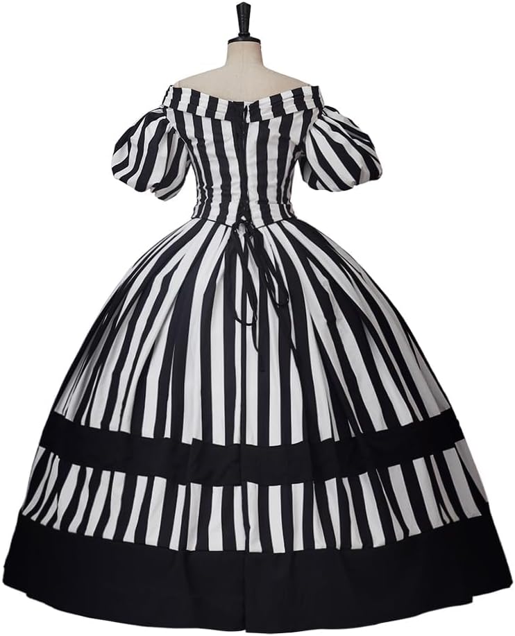 CosplayDiy Queen Marie Antoinette Rococo Ball Gown Gothic Victorian Dress Costume Black and White Stripe