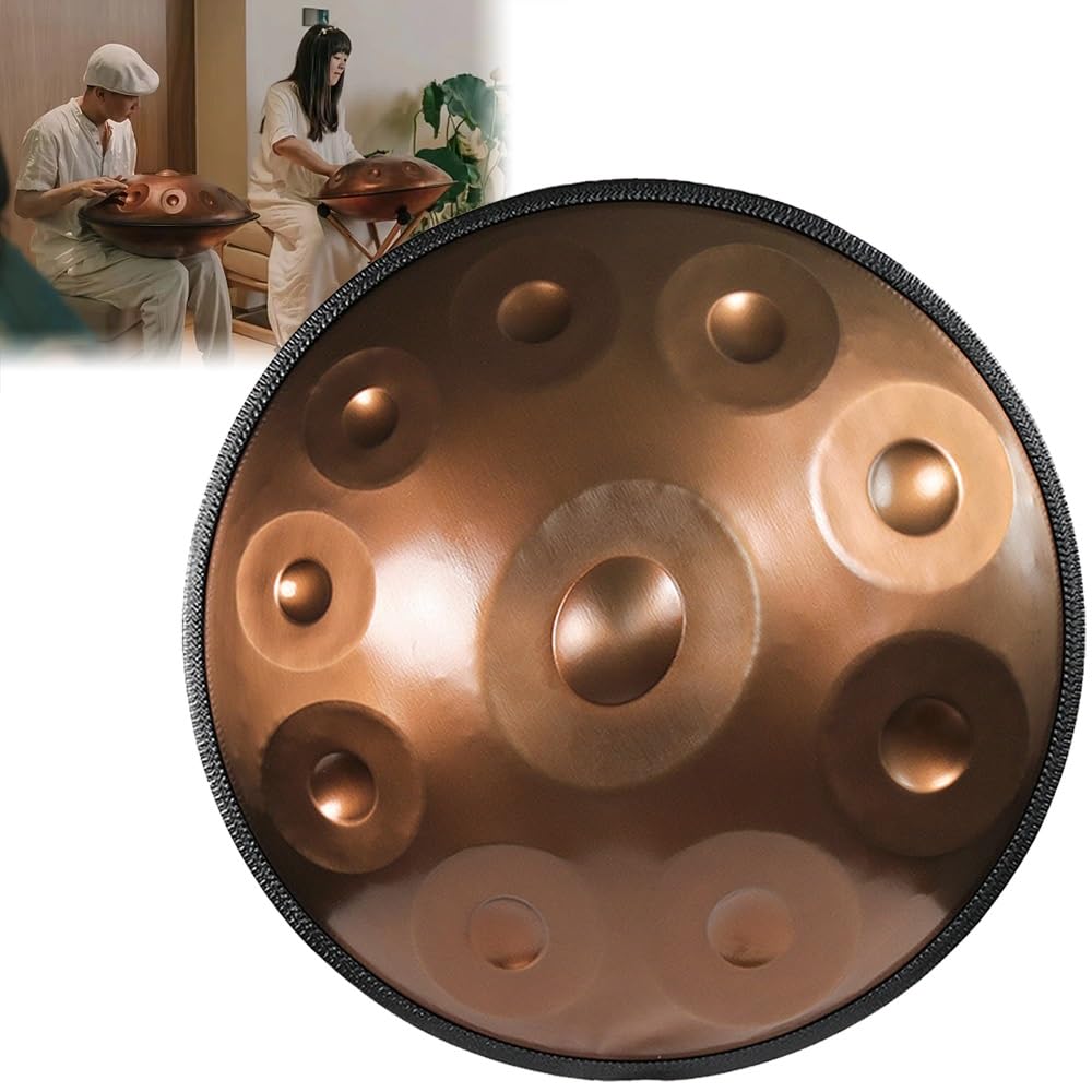 ILOOXI Tamburo Handpan In Re Minore Tamburo A Mano In Acciaio, Tamburo Etereo 9 Note/ 10 Note/ 12 Note, Tamburo Armonico ​432HZ/ 440HZ, 22 Pollici (Color : Gold-432hz, Size : 10 Notes)
