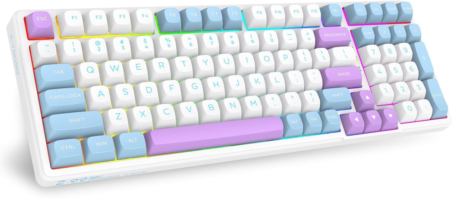 E-YOOSO Z-99 无线机械热插键盘，96% RGB 背光三模式 BT5.0/2.4GHz/USB-C，预润滑线性开关，垫片结构，游戏键盘，软件支持