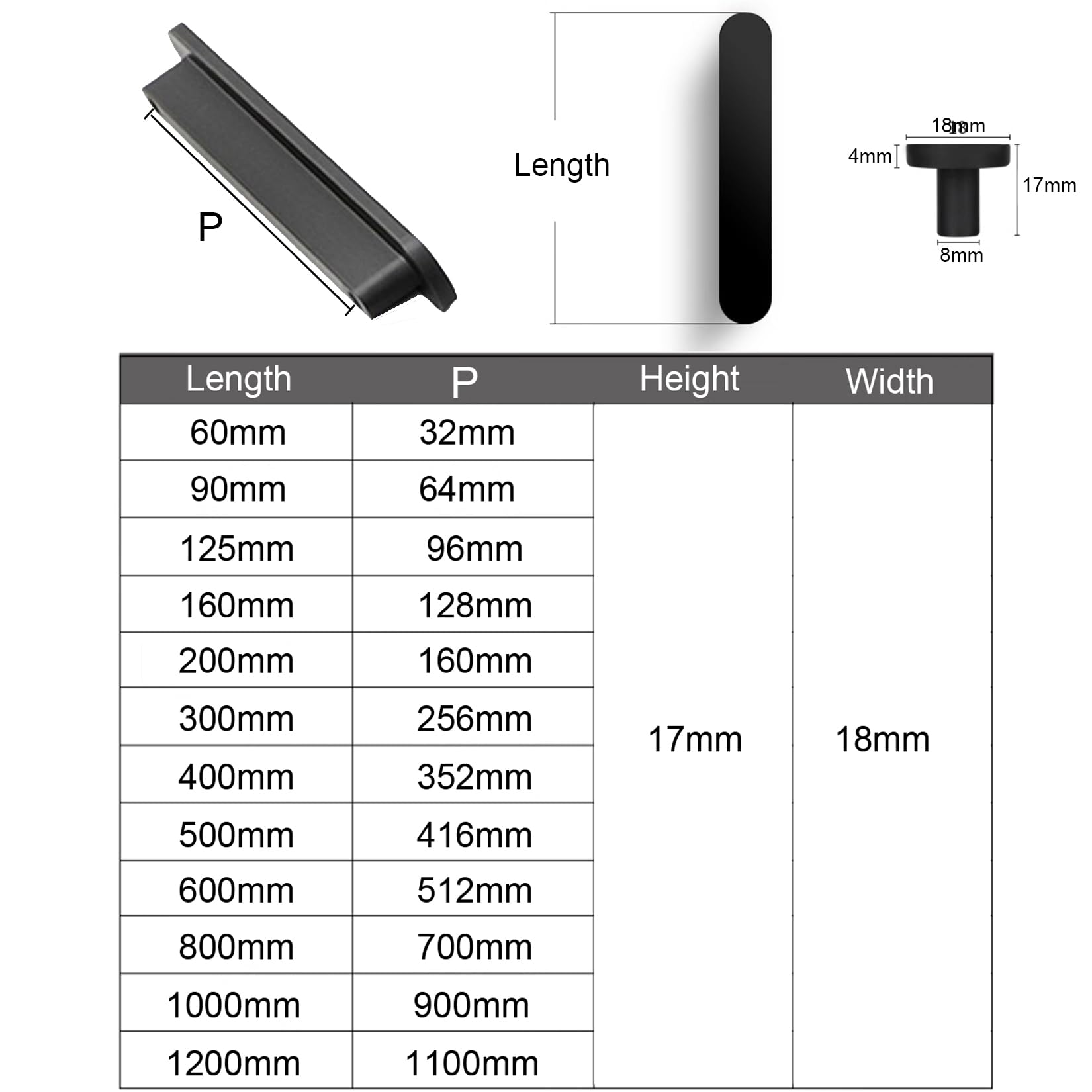 2 Piezas Tiradores de Puerta de Armario Tirador de Armario de Aleación de Aluminio Perillas de Barra en T para cajón,Manijas para Muebles de Cocina,Con Tornillos (Negro,longitud 1000mm)