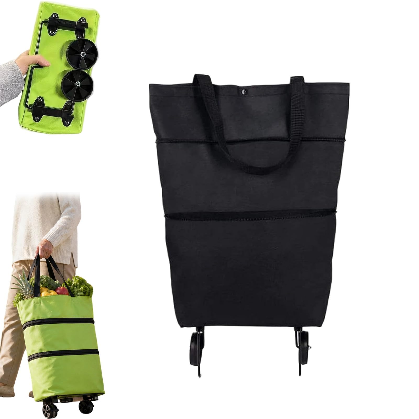 2-in-1 Foldable Shopping Cart, Lightweight Foldable Grocery Trolleys