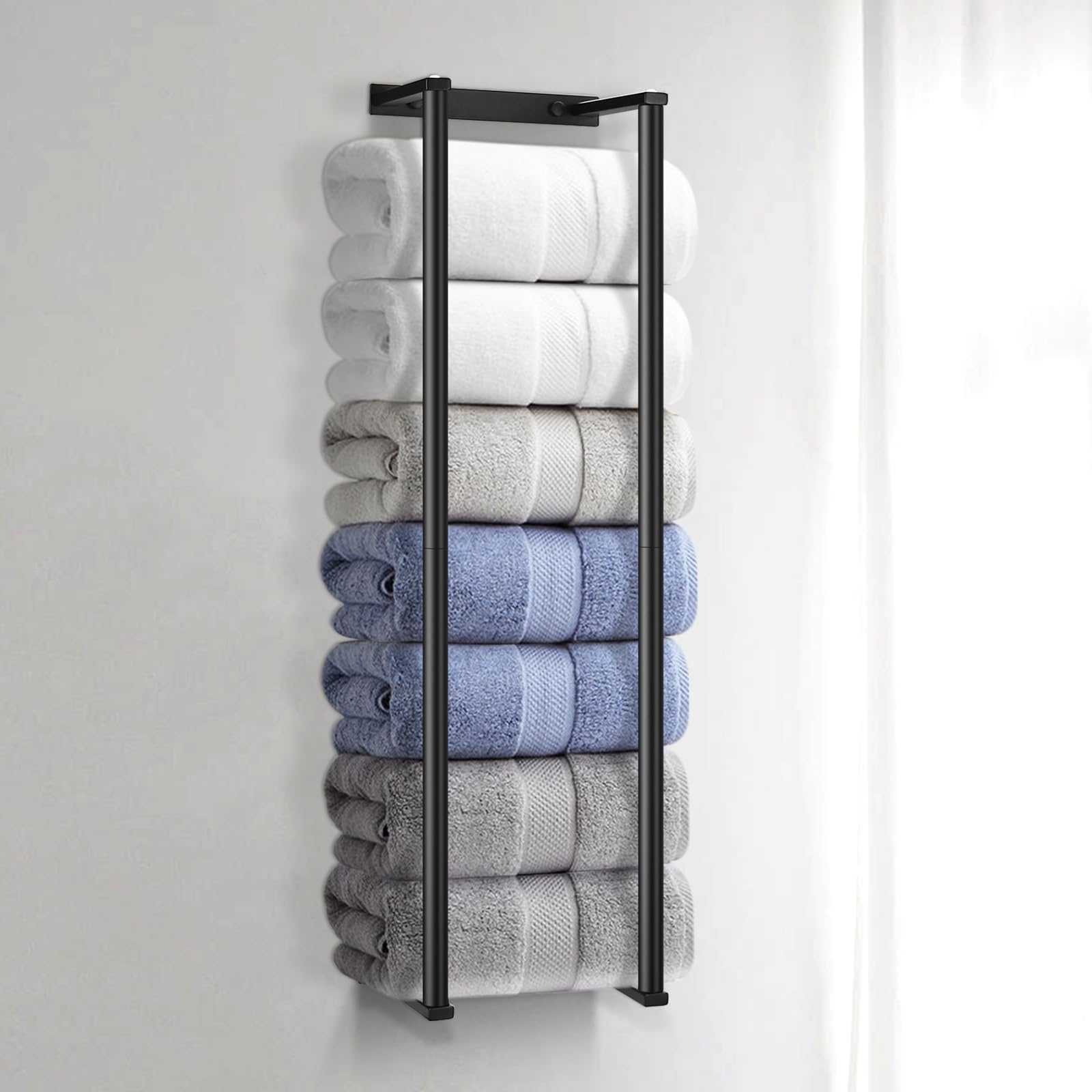 Porte-Serviettes Mural Réglable 38-75cm - Étagère Et Crochets - Pour Salle De Bain Et Cuisine - Adhésif Ou Percé