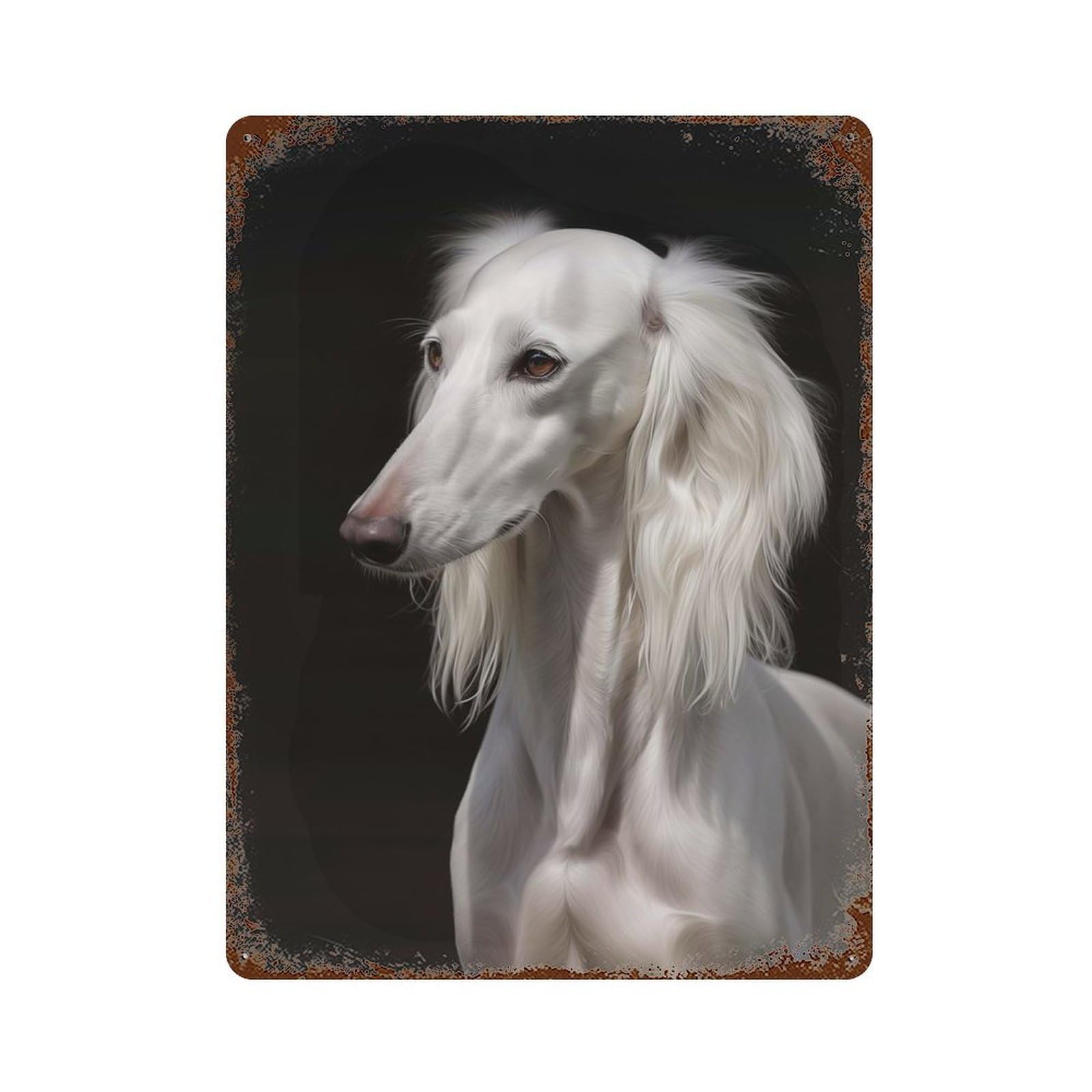 White Saluki Dog Vintage Rust Metal Sign 15.7"x11.8", Ideal for Cafe, Home Bar And Lounge Decor