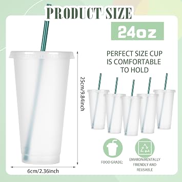Bokon 15 Sets Reusable Plastic Cups with Lids and Straws, Clear