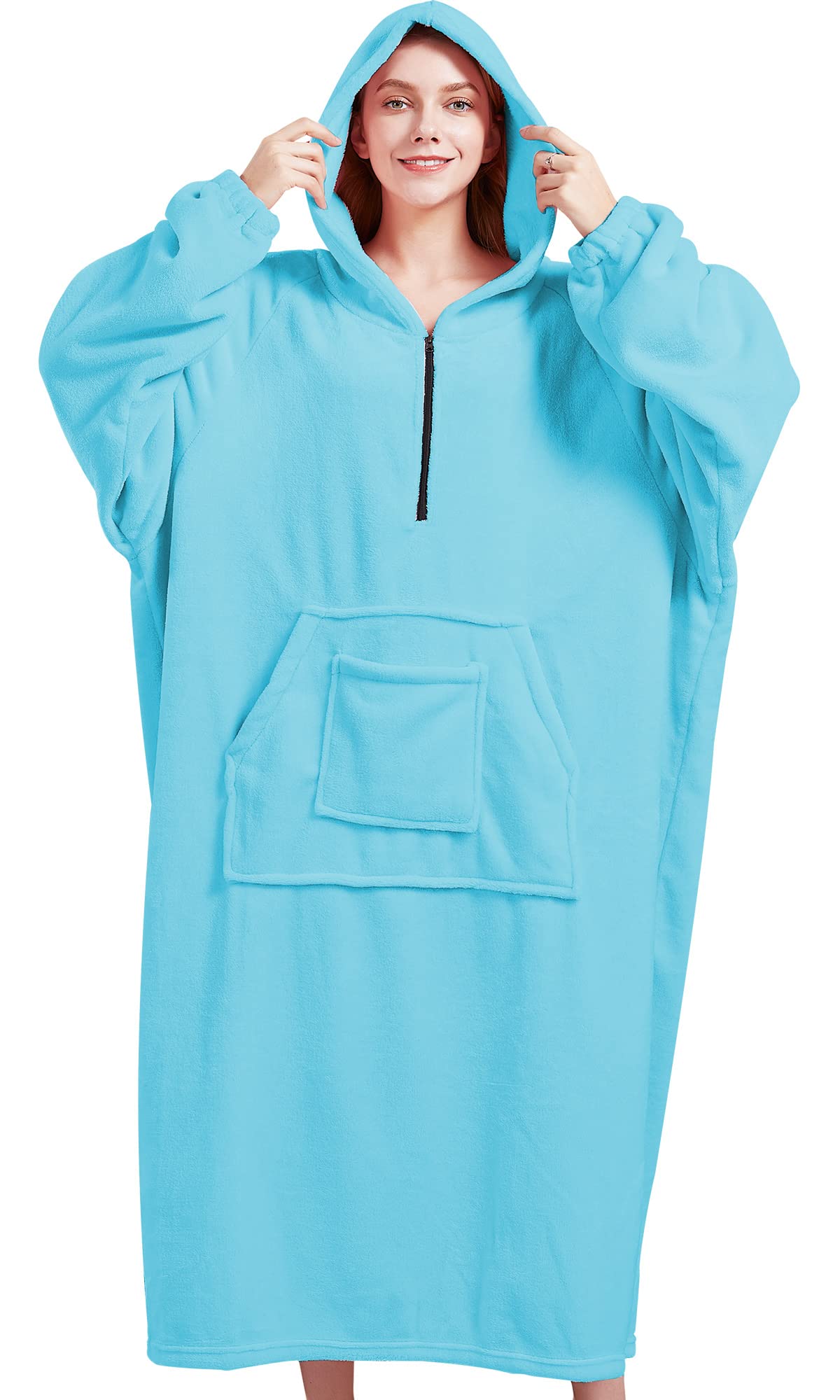 Genfien Oversized Hoodie Sweatshirt Blanket Super Soft Warm Comfortable Blanket Hoodie One Size Fits Women Girls Men Boys Friends Pale Blue