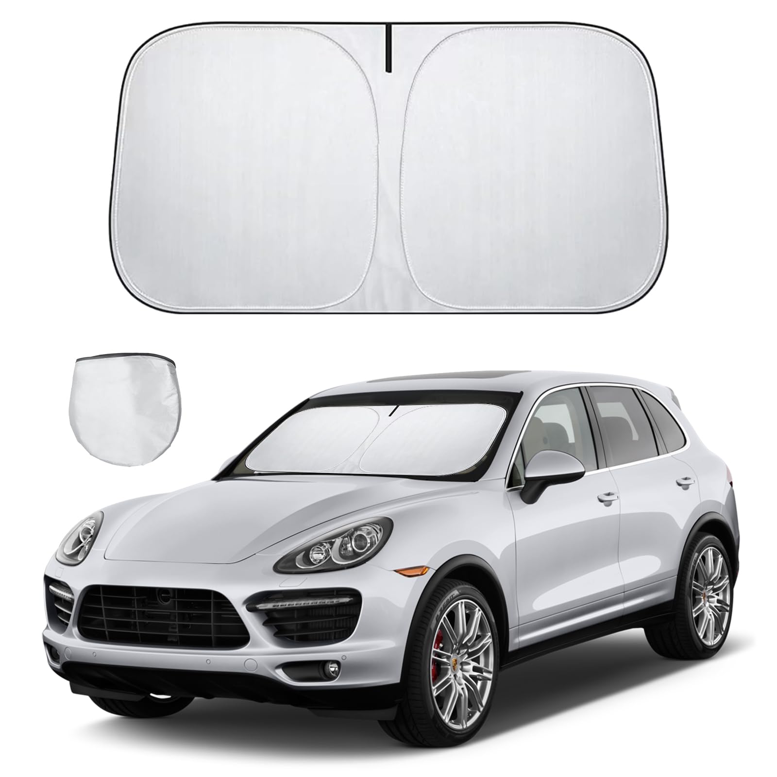 JOLIGAEA Parasol Coche Delantero, 142x80cm Parasol de Parabrisas para Coche, Visera Solar Interior Plegable, Aislamiento térmico y protección UV, para de Coche, Apto a la mayoría de Coches y SUV