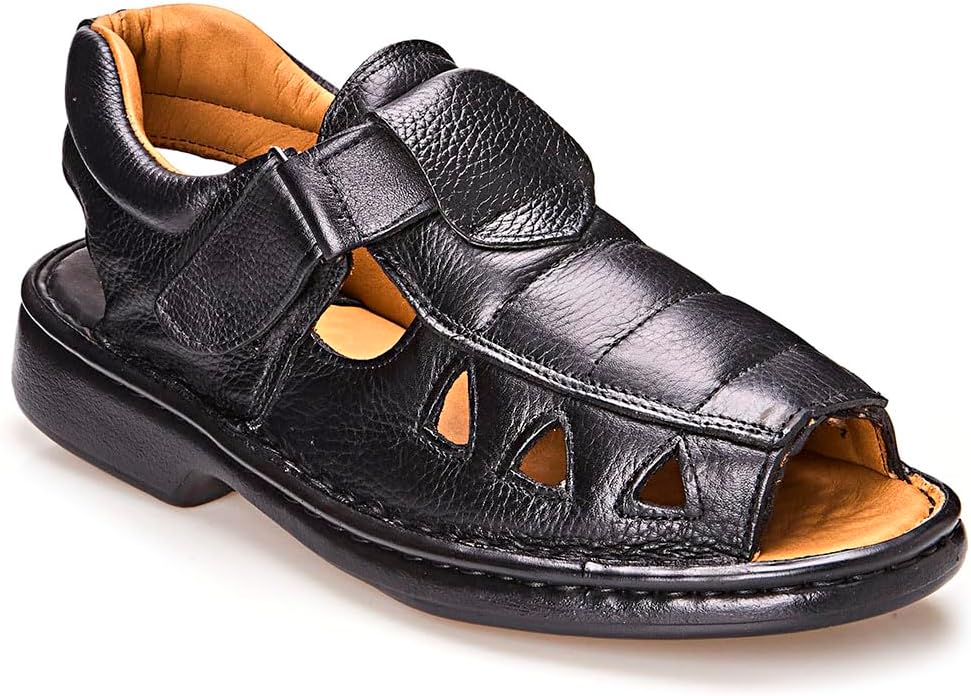 Sandalia Masculina Anti Stress de Couro Palmilha Conforto Aberta Preta