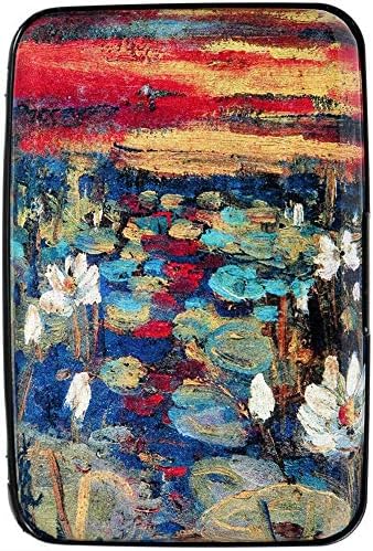 Aluminum Wallet RFID Blocking Slim Metal Credit Card Holder Hard Case (Water Lilies)