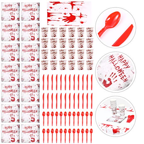 NUOBESTY Conjunto de artigos de festa de Halloween para festa com estampa de mão sangrenta, copos de