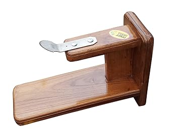 MDT India Inclined Blade Table Top Coconut Scraper Grater Chirava (Stainless Steel, Polished Teak Wood)