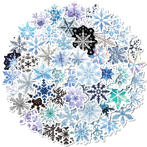 Dreamy Snowflake Vinyl Decal Pack (50pcs) - Waterproof Stickers. Suitable for DIY Decoration laptops Water Bottles Guitars Journal Books Luggage case Phone case. Party Gift Stickers