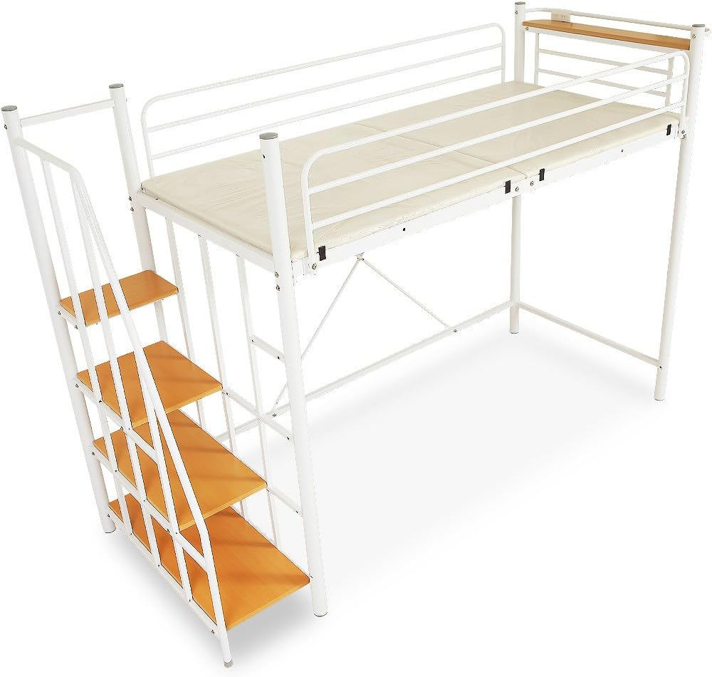 ベッド　鉄➕木材　引き取り限定 引き取り限定、未使用、木製ロフトベッド セミダブル、ホワイト